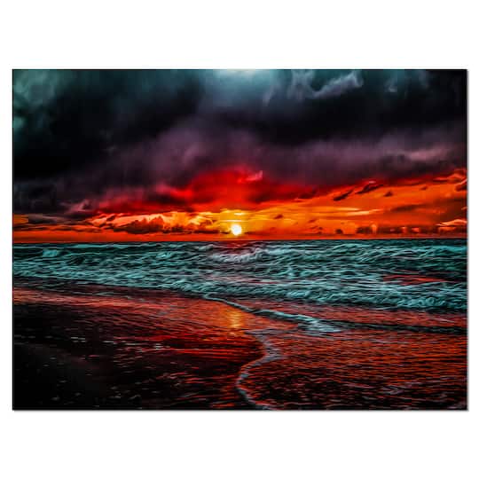 Designart - Red Sunset over Blue Waters